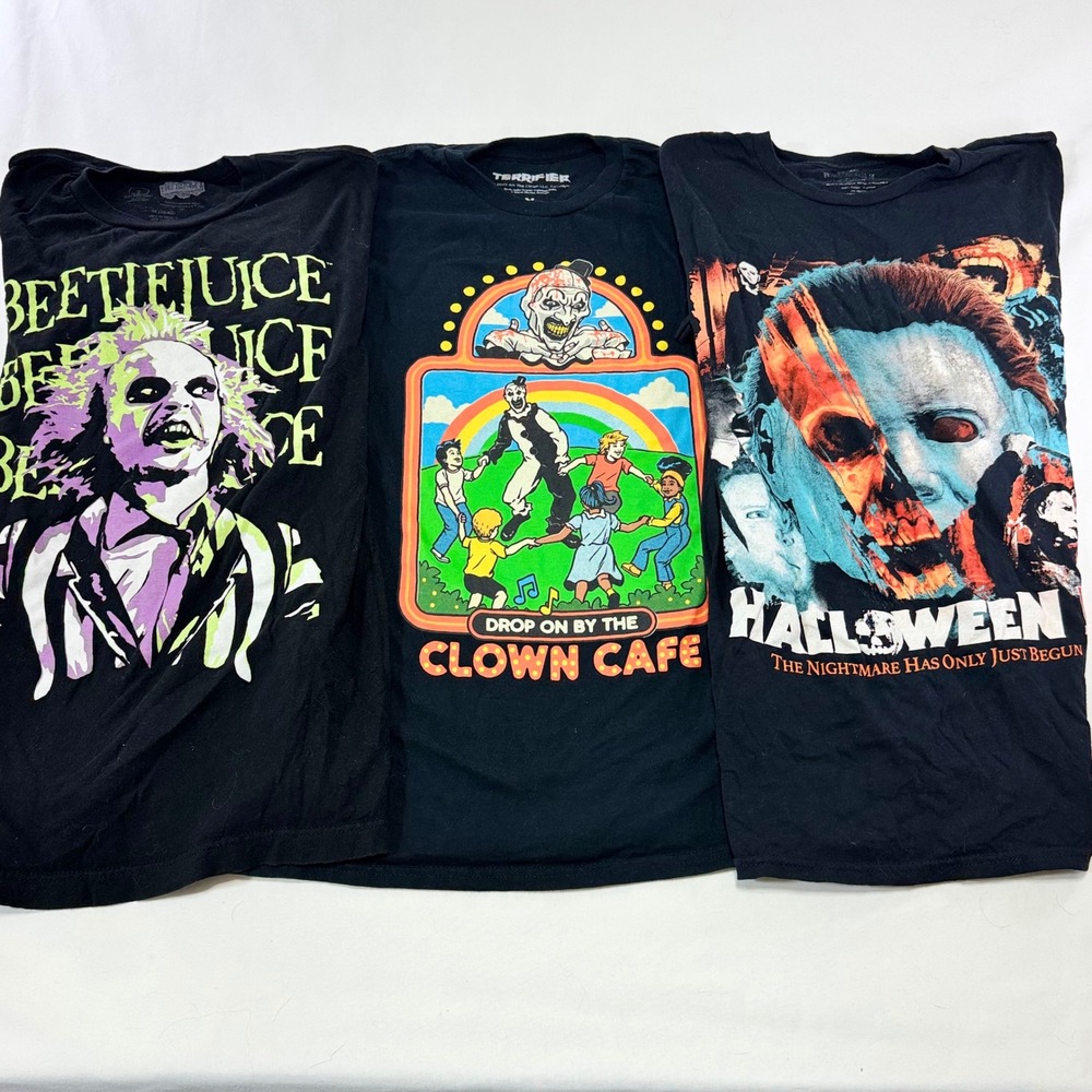 Horror Movie Shirt Bundle Mens Medium Black Beetlejuice Terrifier Halloween Tee